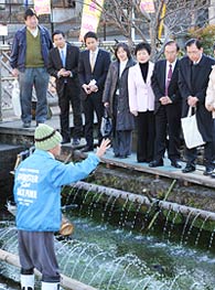 絶滅したミシマバイカモの復元事業を視察する公明議員ら