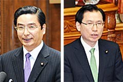 反対討論を行う浜田氏（参院本会議）（右）と、山本（博）氏（参院予算委）＝5日